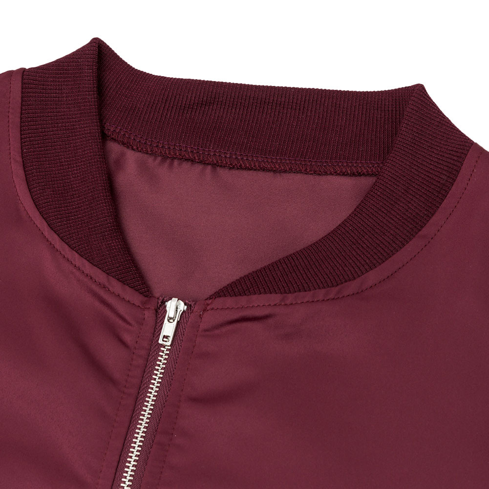 Trendy Long Sleeves Zipper Design Wine Red Rayon Coat