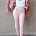 Trendy Round Neck Long Sleeves Pink Faux Fur Coat