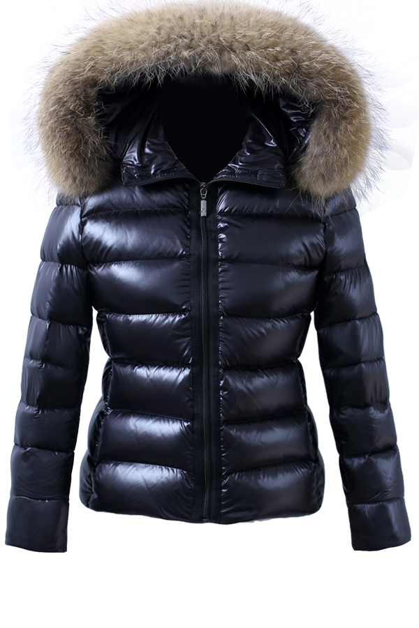  Stylish Hooded Collar Fur Design Black Cotton Parkas