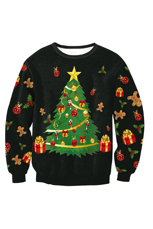  Euramerican Round Neck Christmas Printed Polyester Hoodies(Non Positioning Printing)