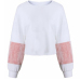  Euramerican Round Neck Patchwork White Cotton Blends Pullovers