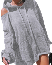  Fashionable Hooded Collar Hollow-out Grey Cotton Hoodies
