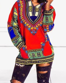  Fashionable Hooded Collar Totem Printed Red Polyester Hoodies