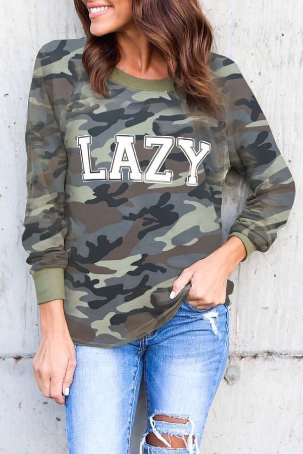  Fashionable Round Neck Camouflage Printed Cotton Hoodies