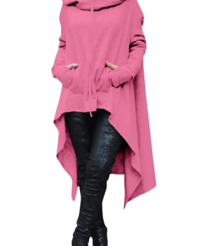  Leisure Long Sleeves Asymmetrical Pink Cotton Hoodies