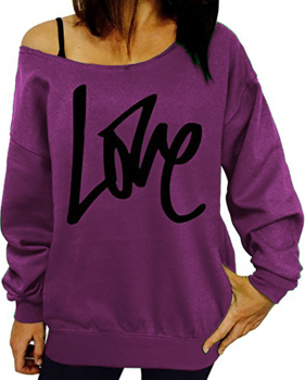  Leisure Round Neck Long Sleeves Letters Printing Purple Cotton Pullover