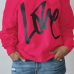  Leisure Round Neck Long Sleeves Letters Printing Rose Red Cotton Pullover