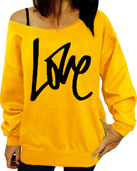  Leisure Round Neck Long Sleeves Letters Printing Yellow Cotton Pullover