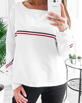  Leisure Round Neck Patchwork White Polyester Pullovers