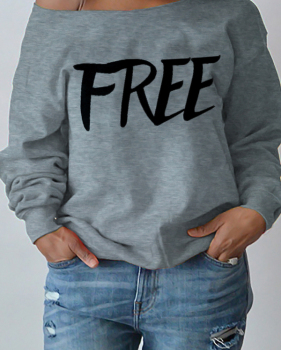  Sexy Dew Shoulder Letters Printing Grey Polyester Hoodies