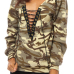  Stylish Deep V Neck Lace-up Camouflage Printed Yellow Polyester Hoodies