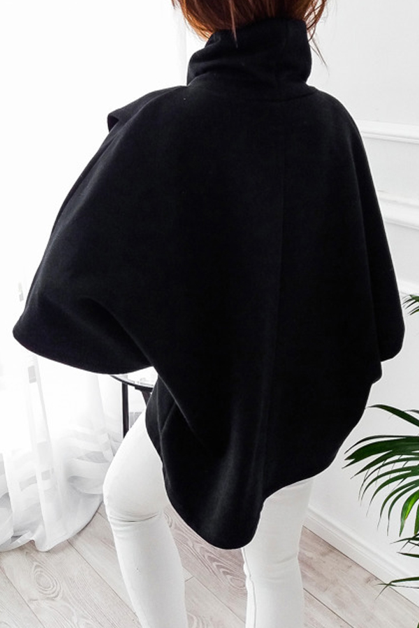  Trendy Turtleneck Asymmetrical Black Cotton Blends Pullovers
