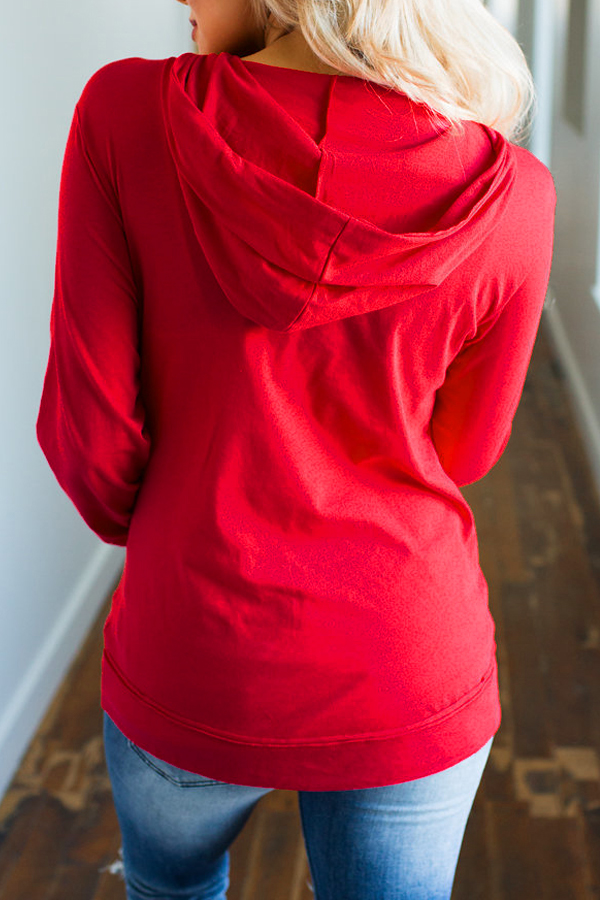 Euramerican Letters Printed Red Cotton Hoodies