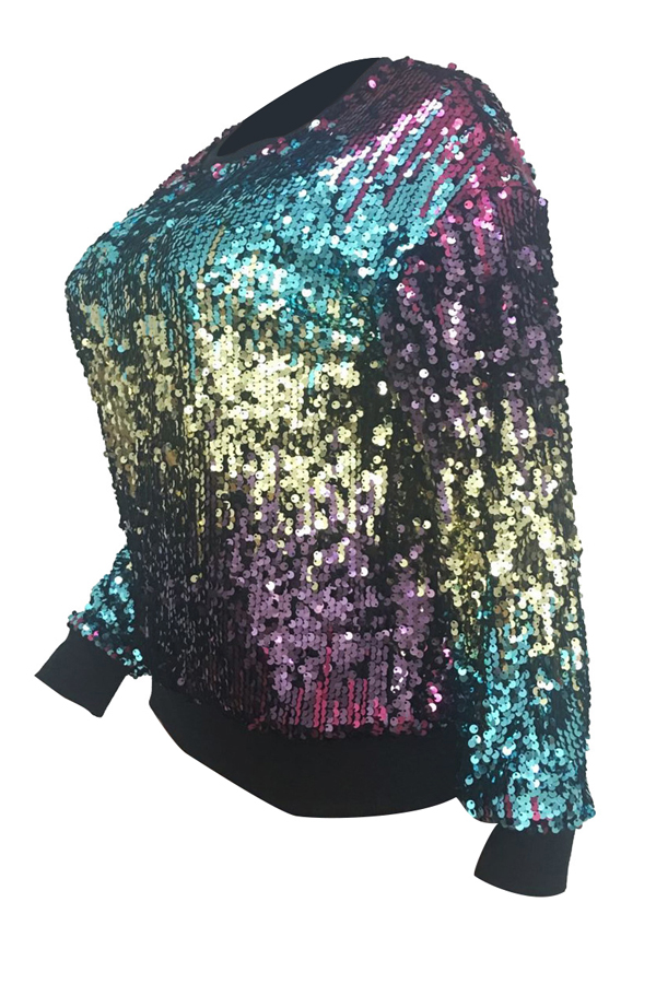 Euramerican Round Neck Sequined Decorative Polyester Hoodies