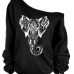 Leisure Dew Shoulder Elephant Printed  Black Polyester Pullovers