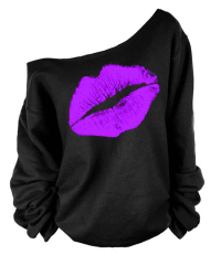 Leisure Dew Shoulder Lip Printing Purple Blending Pullovers 