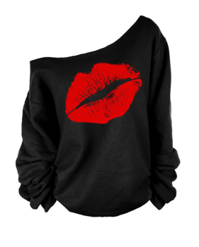 Leisure Dew Shoulder Lip Printing Red Blending Pullovers 