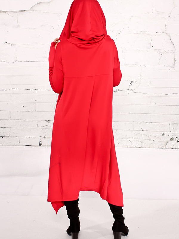 Leisure Heaps Collar Asymmetrical Red Cotton Blends Pullovers