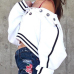 Leisure Hooded Collar Long Sleeves Lace-up White Cotton Blends Short Pullovers