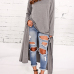 Leisure Round Neck Long Sleeves Grey Cotton Blends Pullovers 