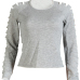 Leisure Round Neck Long Sleeves Hollow-out Grey Cotton Pullovers