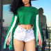 Leisure Round Neck Long Sleeves Lace-up Hollow-out Green Polyester Pullovers