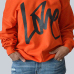 Leisure Round Neck Long Sleeves Letters Printing Orange Cotton Pullover