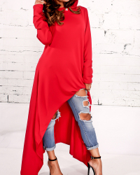 Leisure Round Neck Long Sleeves Red Cotton Blends Pullovers 
