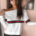 Leisure Round Neck Patchwork White Polyester Pullovers