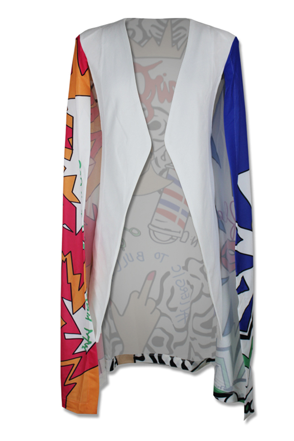 Euramerican Cape Design Printed White Polyester Trench Coats
