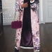 Euramerican Round Neck Printed Pink Polyester Trench Coats
