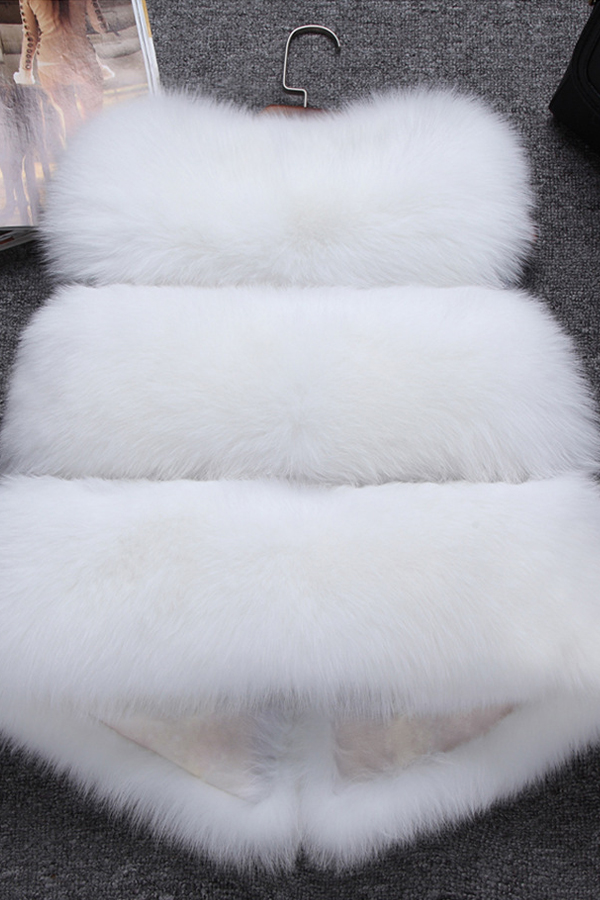  Euramerican V Neck Fur Design White Waistcoats
