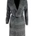  Fashionable Turndown Collar Plaids Design Grey Cotton Long Wool Coat(With Belt)