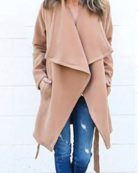  Trendy Turndown Collar Lace-up Light Tan Wool Coat