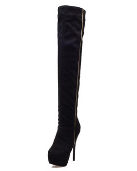 Fashion Winter Round Toe Slip On Patchwork Stiletto Super High Heel Black PU Over The Knee Cavalier Boots
