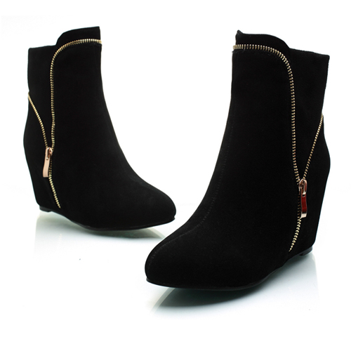 Trendy Pointed Closed Toe Zipper Design High Heel Black Suede Ankle Boots