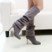 Winter Fashion Round Toe Slip on Stiletto High Heel Grey Suede Over the Knee Cavalier Boots