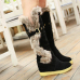 Winter Round Toe Patchwork Mid Heel Black Suede Mid Calf Feathers Snow Boots