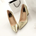Fashion Pointed Closed Toe Shallow Mouth Design Chunky High Heel Gold PU Basic Pumps