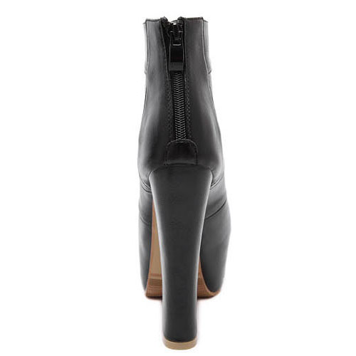 Fashion Round Peep Toe Cut-out Platform Chunky Super High Heel Black PU Basic Pumps