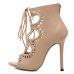 Fashion Round Peep Toe Lace-up Hollow-out Stiletto Super High Heel Apricot PU Basic Pumps