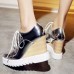 Sweet Style Square Closed Toe Lace-up Wedges Super High Heel Silver PU Basic Pumps