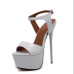 Trendy Pointed Peep Toe Hollow-out Stiletto Super High Heel White PU Pumps