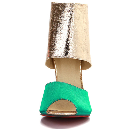 Trendy Round Peep Toe Color-block Patchwork Stiletto Super High Heel Green PU Pumps