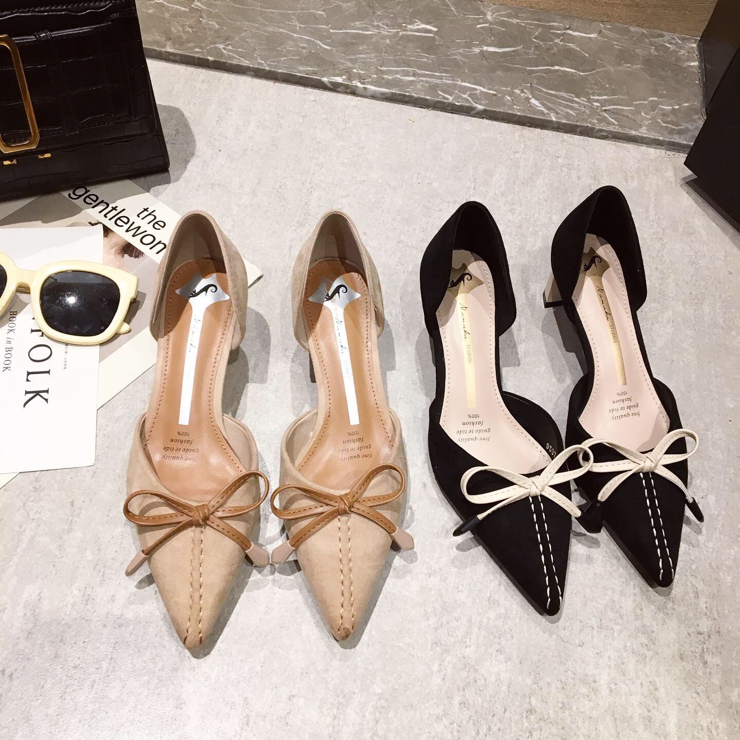 2019 New fashion versatile pointy shoes women's bow shoes #95019