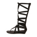 Fashion Clip Toe Hollow-out Flat Low Heel Black PU Gladiator Sandals