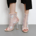 Fashion Pointed Peep Toe See-Through Chunky Super High Heel Apricot Net Yarn Sandals