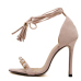 Stylish Open Toe Cross Lace-up Hollow-out Stiletto Super High Heel Apricot PU Ankle Strap Sandals