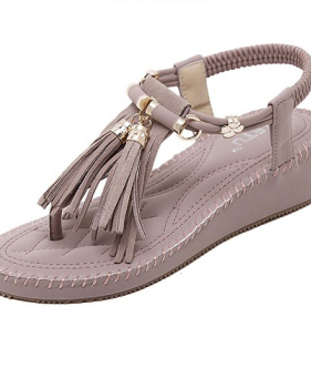 Stylish Open Toe Tassel Design Flat Low Heel Pink PU Sandals