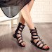 Stylish Open-Toe Rivet Decoration Hollow-out Flat Low Heel Black PU Gladiator Sandals